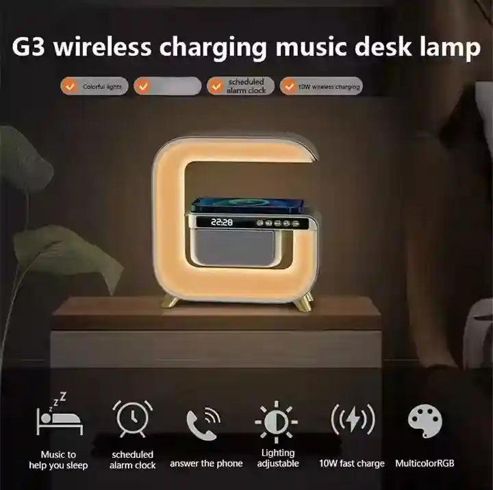 Wireless Charging Alarm Clock with RGB Light & Bluetooth Speaker - White Tidesmit