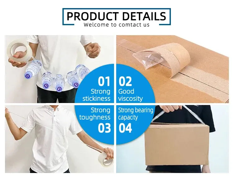 Clear pressure-sensitive packing tape rolls for sealing cardboard cartons