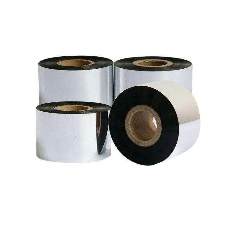 Thermal transfer wax ribbon rolls, silver reels with black backing strip