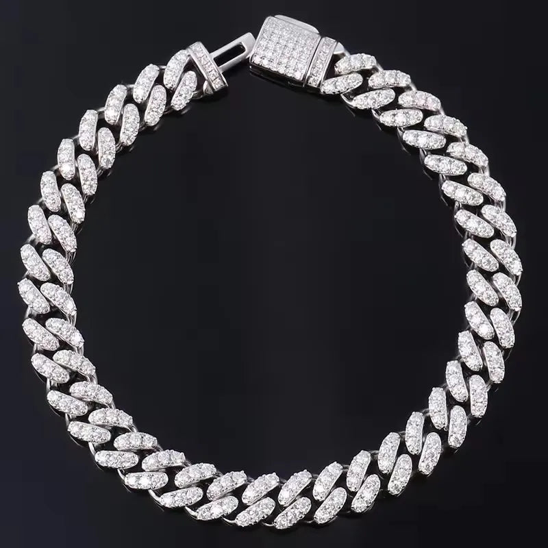 2rows 8mm 10mm 12mm 15mm S925 Silver GRA Moissanite Necklace  Bracelet  Mans Hiphop Cuban Link Chain for Fashion Jewelry