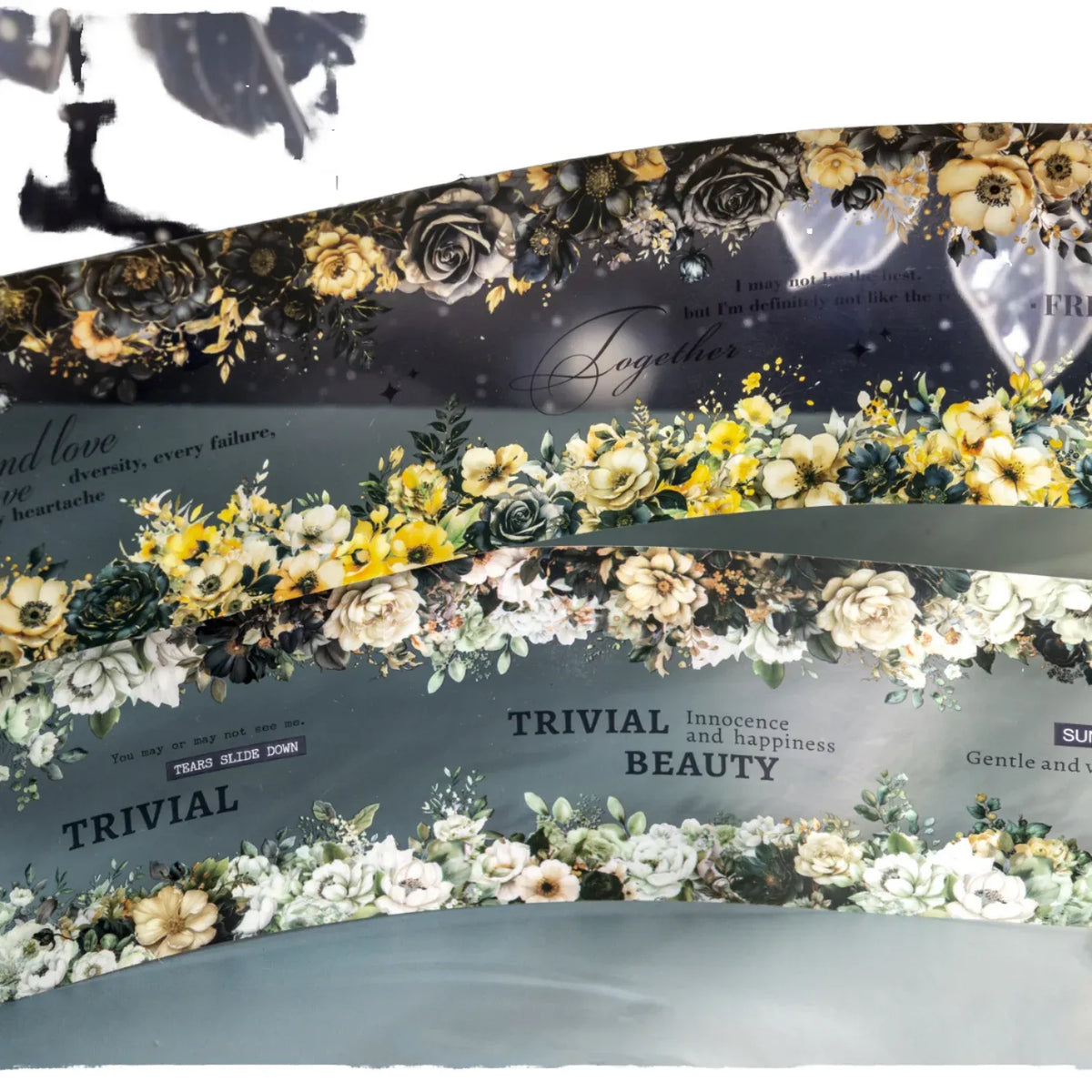 1 Roll Dark Night Blooming Flower Series Dark Style Watercolor Flower Landscape Waterproof Rubber Single Water Activated Masking