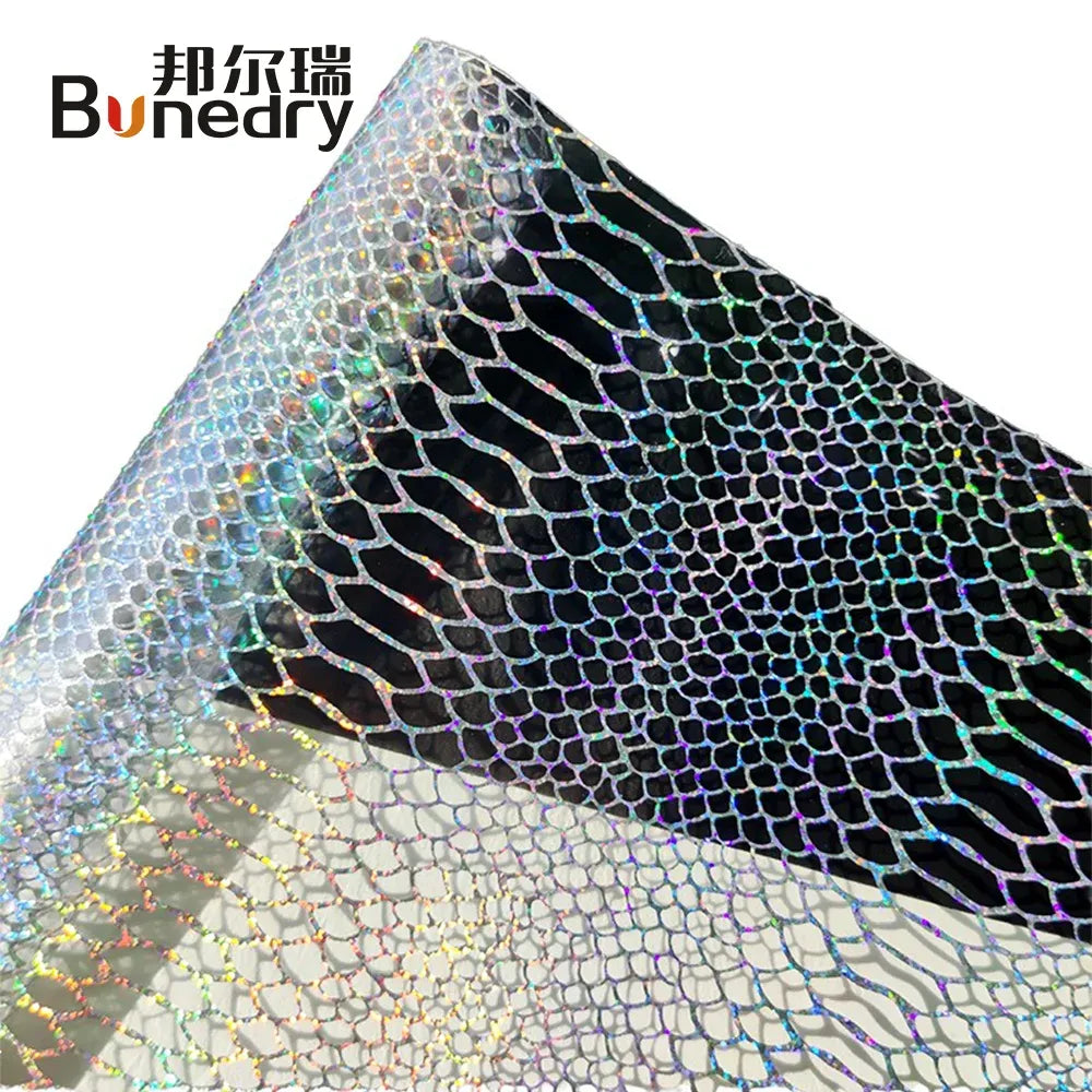 Transparent PVC soft film sheet with iridescent snake-skin scale pattern.