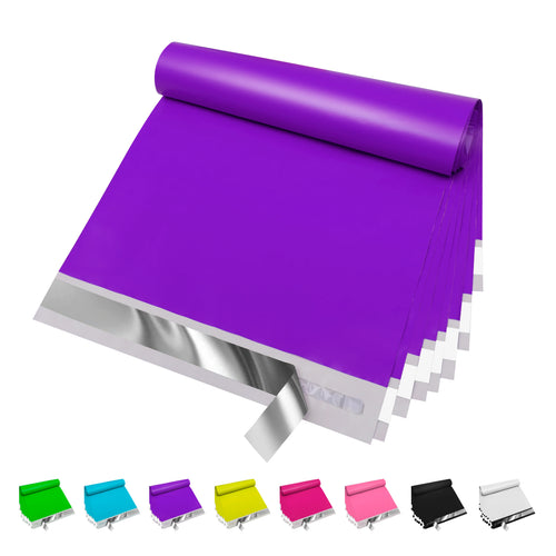 Purple waterproof poly mailer with self-adhesive flap and sealed fold