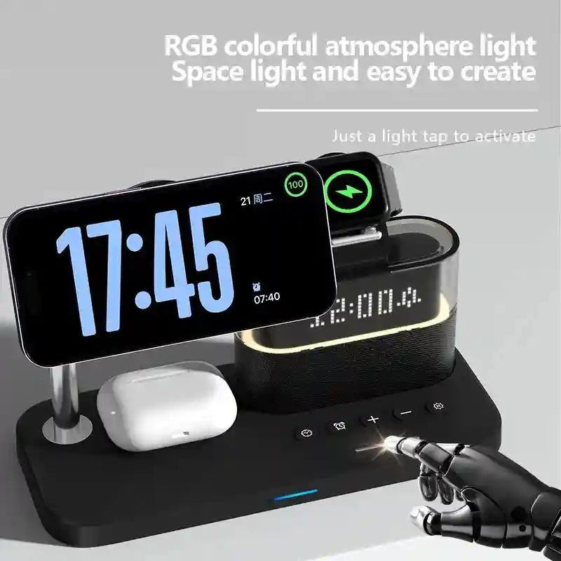 3-in-1 Wireless Charging Station with RGB Alarm Clock - Qi Certified Tidesmit