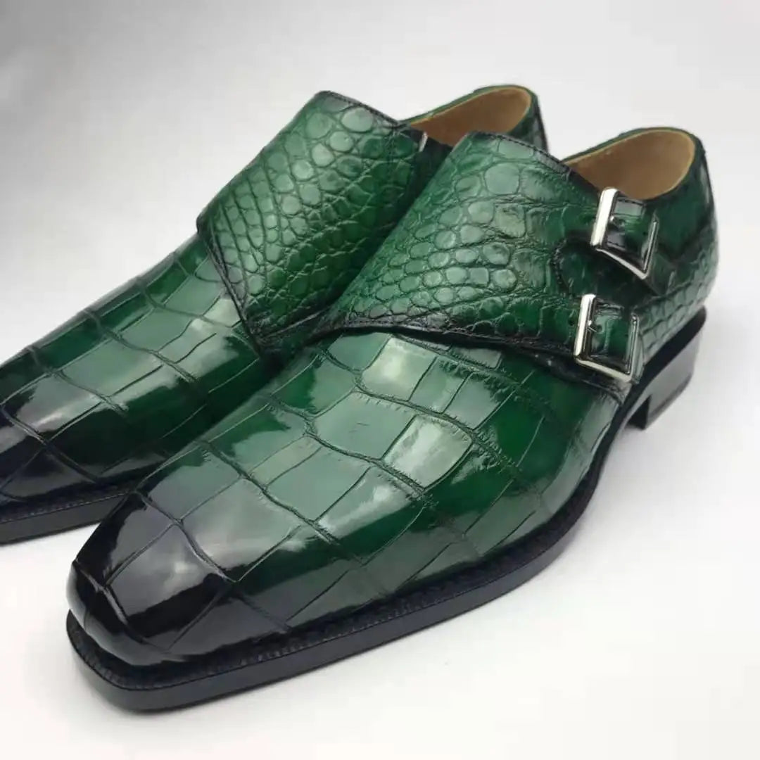 Genuine crocodile Leather Party Shoes Men Goodyear Chaussures Homme Monk Strap Stylish Men Shoes Decent alligator Shoes for Men