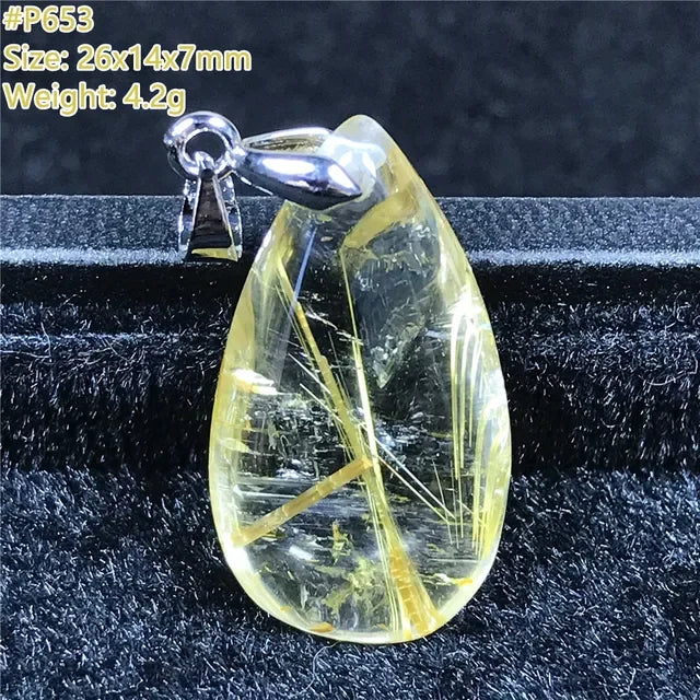 Natural Gold Rutilated Quartz Sterling Silver Pendant Necklace for Women & Men Healing Wealth Gift CCGTC Certified AAAAA