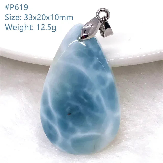 Natural Blue Larimar Trendy Necklace Pendant Women Men Gift Beads 925 Sterling Silver Dominica Water Drop Crystal Stone Jewelry