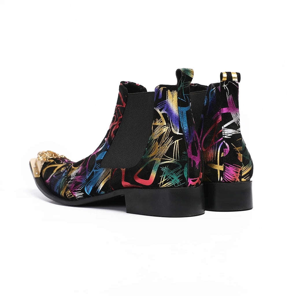 NA948 Pattern Boots for Men Metal Decor Leather Western Men's Boots Street Style Man Shoes