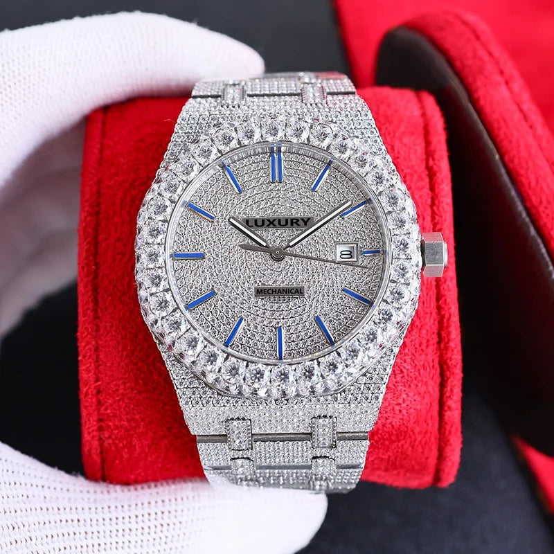 Wholesale Customized High Quality Iced Out Men's Mechanical Diver Watch Water Resistant with Moissanite & Diamond Tester