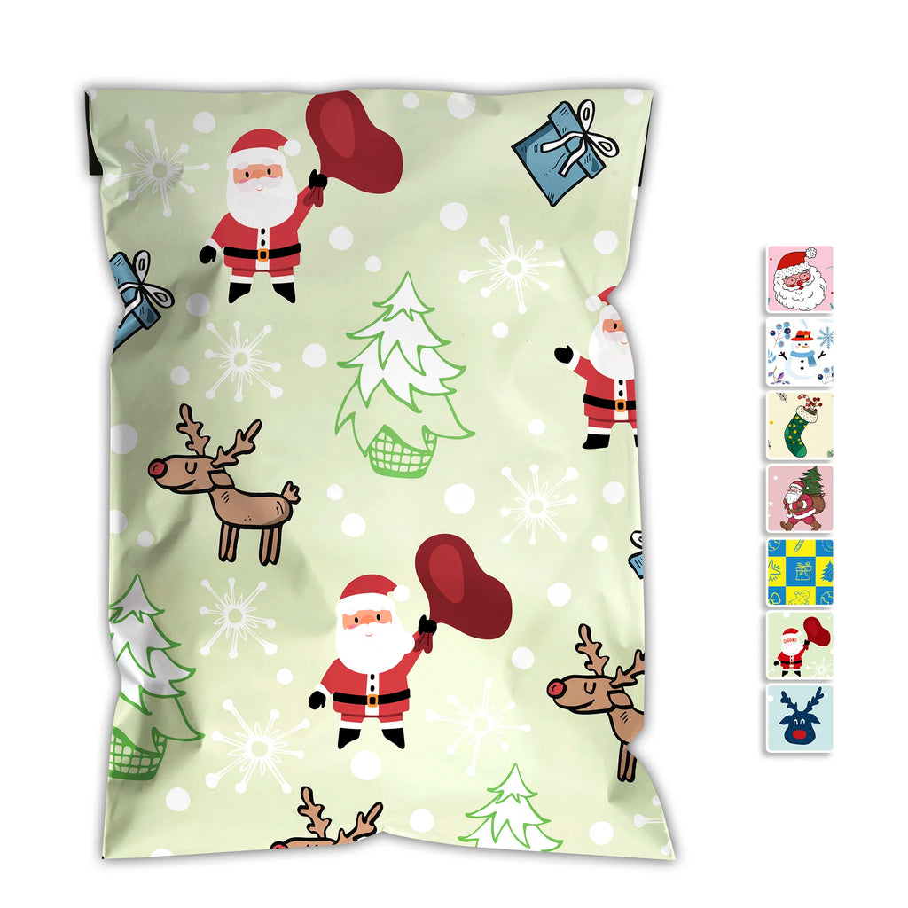 Green Christmas Gift Printed Shipping Bags,2.4mil Thick Shipping Bags, Waterproof and Tear-Resistant Self-Sealing Packaging Bags