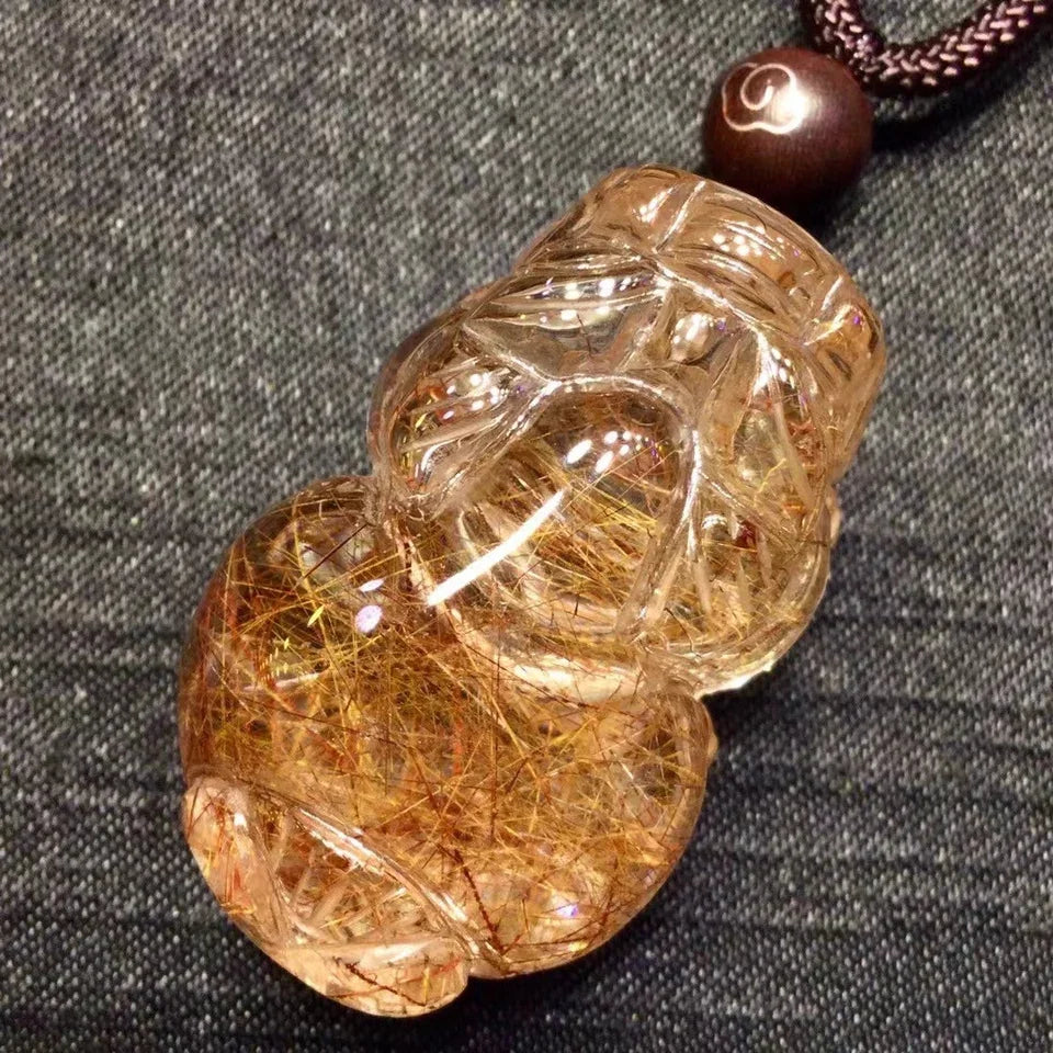 Natural Copper Rutilated Quartz Pendant Necklace for Women Men Beazil Healing Crystal Trendy Pendant Pi Xiu Red 35mm Rope Chains