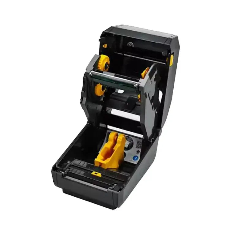 Thermal label printer with open print head and ribbon compartment
