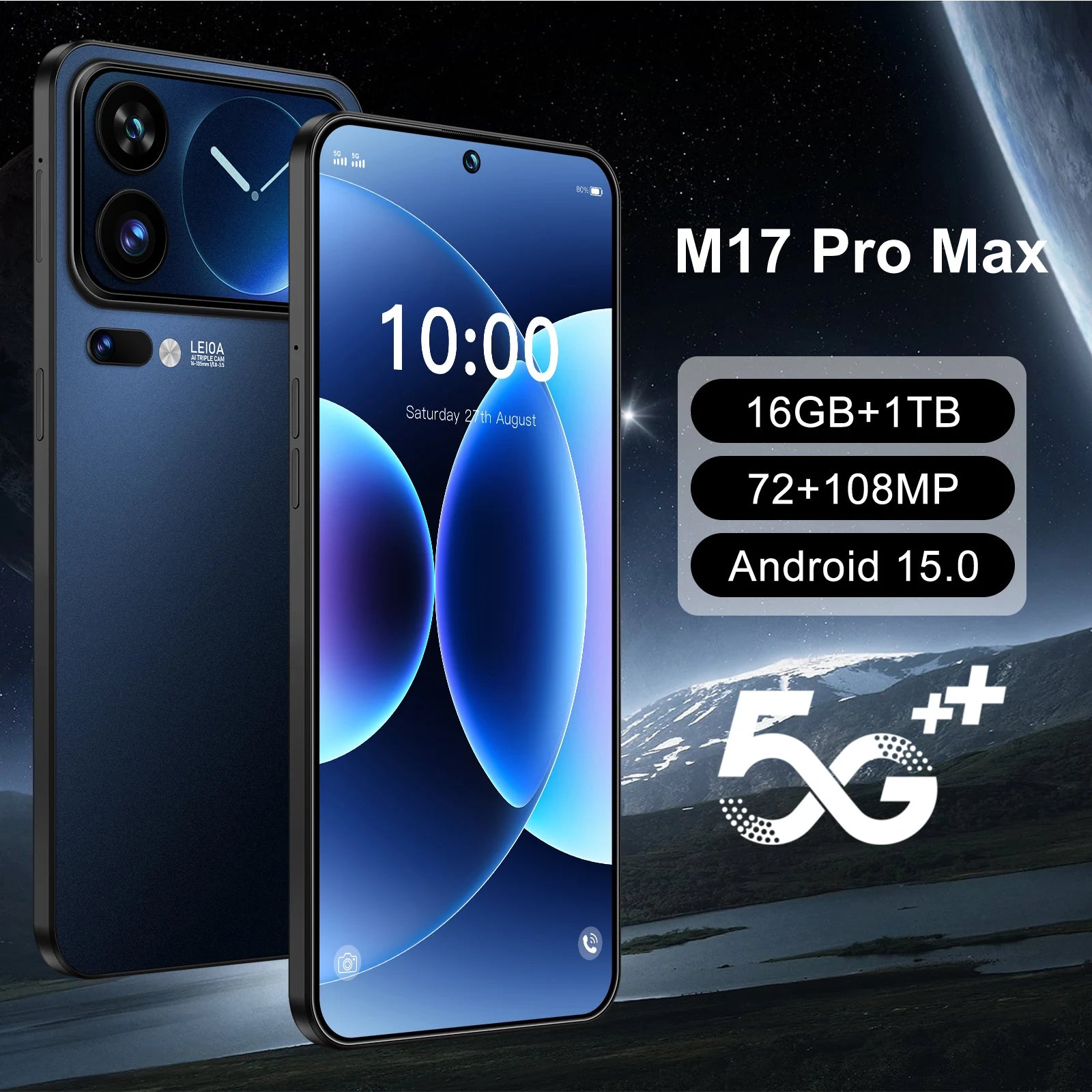 Android 15 5G Smartphone 7.3-inch 1TB 16GB RAM Unlocked Mobile Tidesmit