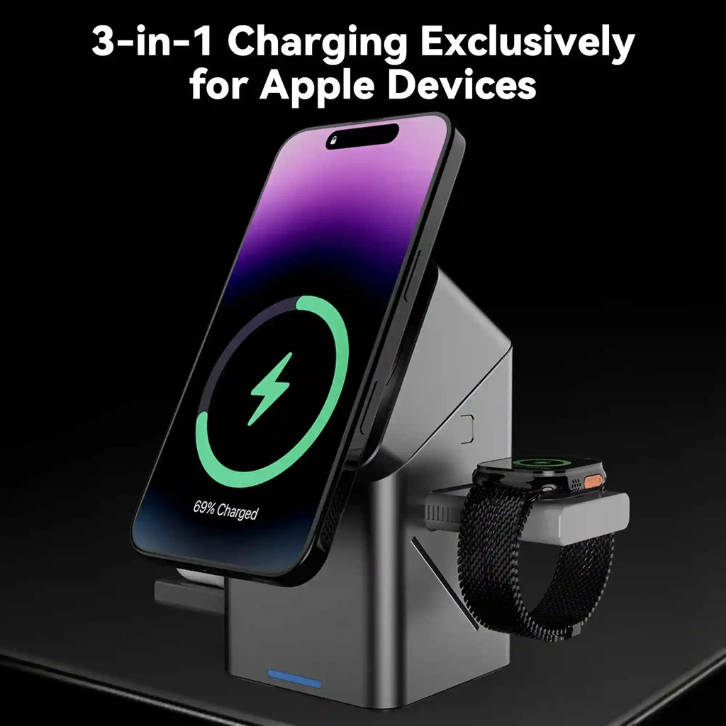 3 in 1 Wireless Charger Station, Foldable 15W MagSafe Compatible Stand Tidesmit