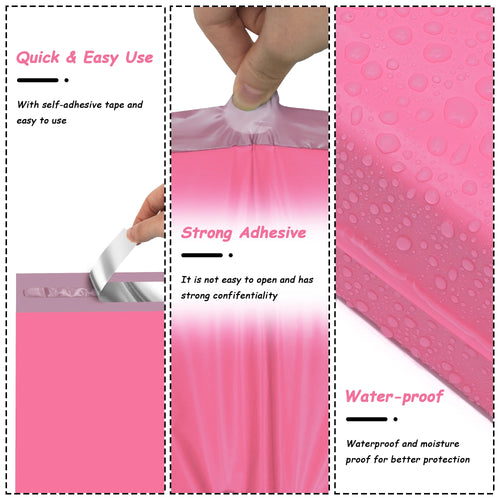 Pink self-sealing poly shipping bag with adhesive tape and raindrop waterproof texture