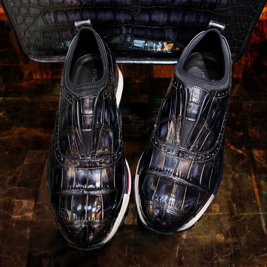 Trendy Crocodile Leather Shoes Fashion Sneakers Rubber Sole Walking Style Shoes Luxury Exquisite Casual Sport Shoes for Men