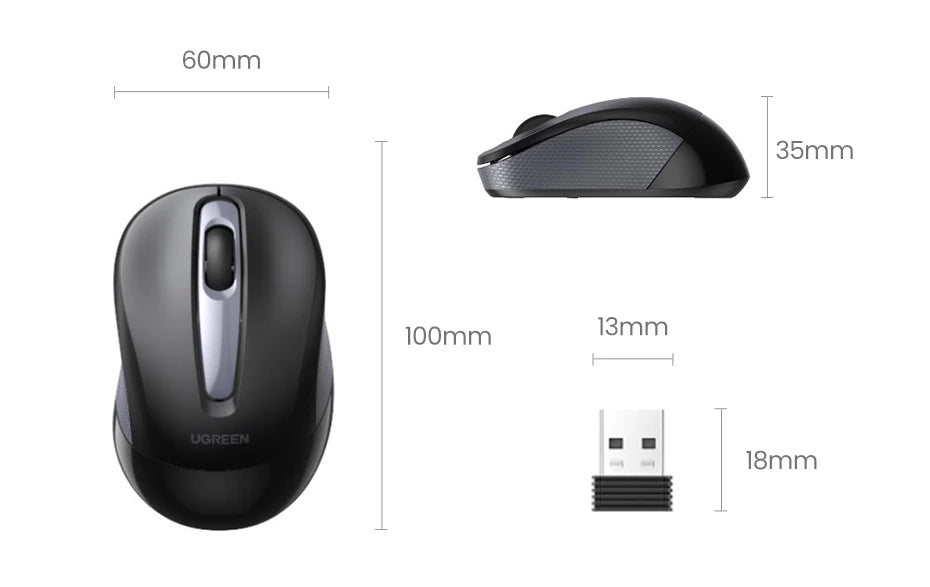 UGREEN Mouse Wireless Ergonomic Shape Silent Click 2400 DPI For MacBook Tablet Computer Laptop PC Mice Quiet 2.4G Wireless Mouse