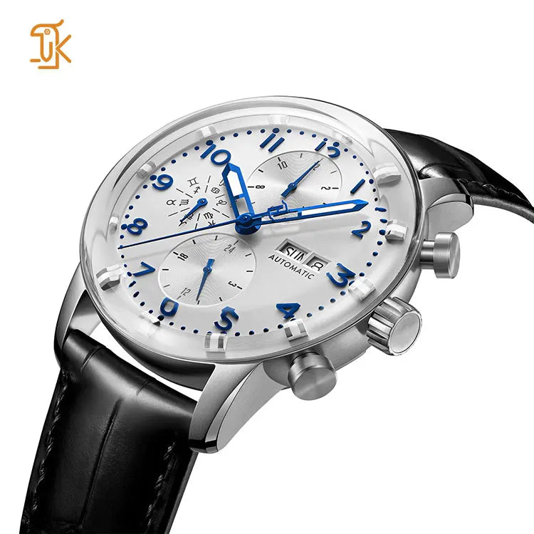 Mechanical Automatic Multifunctional Watch Stainless Steel Luminous Business Formal Dress Mens Wristwatch Clock Reojes De Hombre