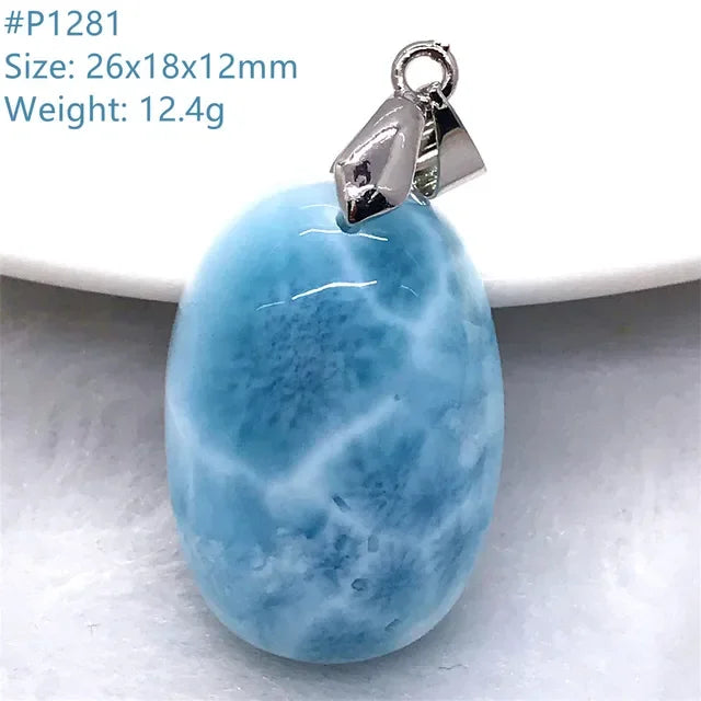 Natural Blue Larimar Trendy Necklace Pendant Women Men Gift Beads 925 Sterling Silver Dominica Water Drop Crystal Stone Jewelry
