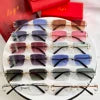 2026 LOGO Rimless Sunglasses Luxury Gold Rimless Blue Shades for Fashion Enthusiasts UV Protection Eyewear