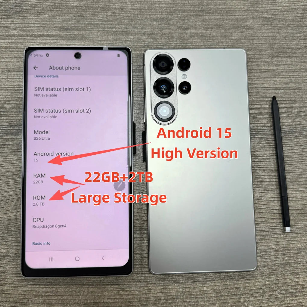 7.7 Inch S26 Ultra 22GB+2TB Dual Sim 5G Mobile Phones Global Version Latest Processor Android 15 144Hz S26 Ultra Cell Phones