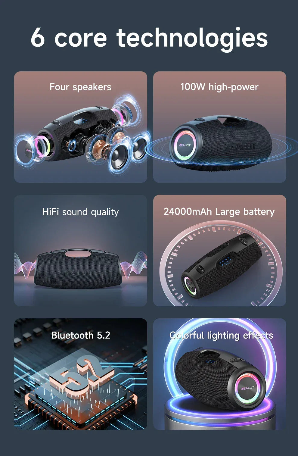 Portable Bluetooth Speaker 100W with 360 Sound and LED Lights My Store