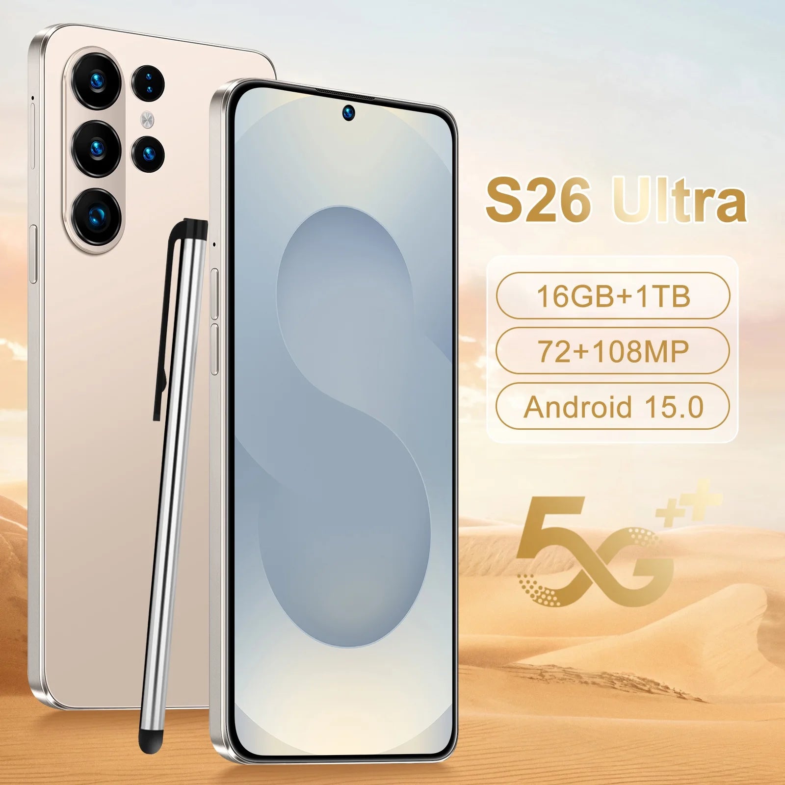 Tidesmit 5G Smartphone 1TB 16GB RAM 108MP Camera - Gray Golden 16g 1TB Tidesmit