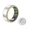 Stainless steel adjustable spacer ring with a small, round, white plastic protective screw cover.