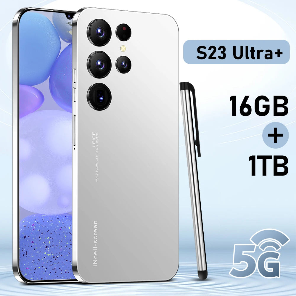 Tidesmit 6.7-inch 5G smartphone, white with quad rear cameras