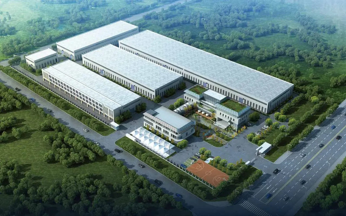 Aerial view of an industrial factory building complex