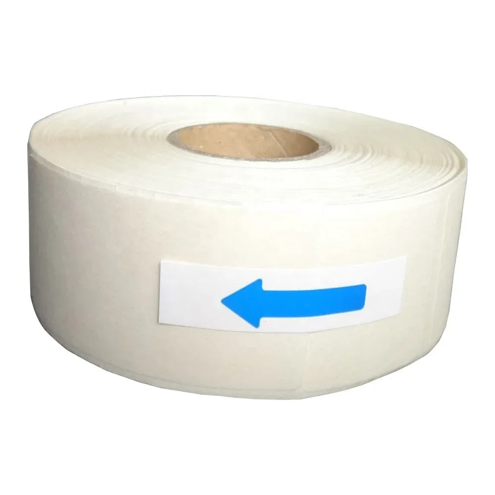 White water-soluble label roll with arrow symbol on label face