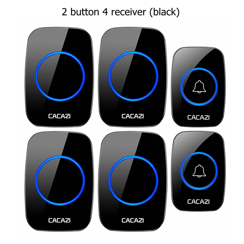 CACAZI Wireless Waterproof Doorbell 300m Range US EU UK AU Plug Home Intelligent Door Bell Chime 1 2 Button 1 2 3 Receiver