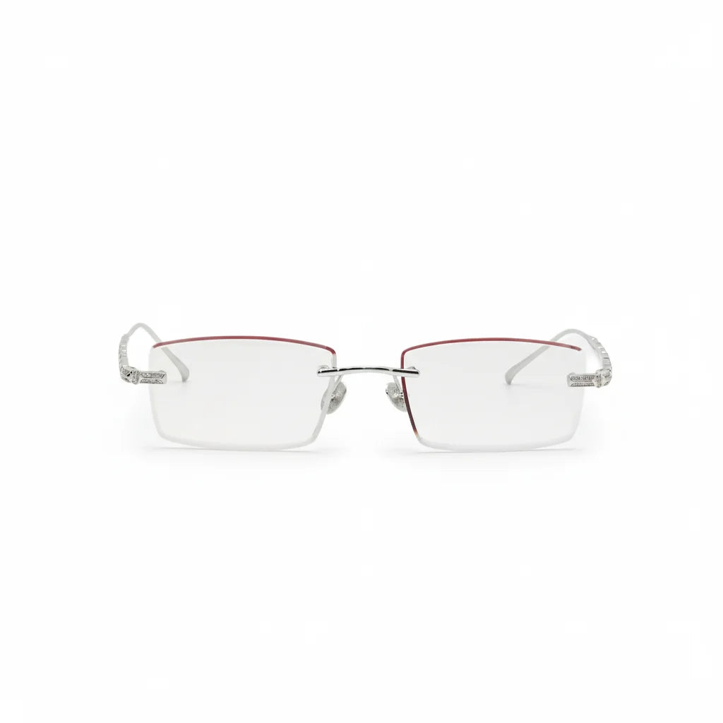 Unisex Luxury Diamond Pattern Rimless Rectangle 925 Silver Glasses-Lightweight & Durable Daily Wear for All Face Shapes Adults