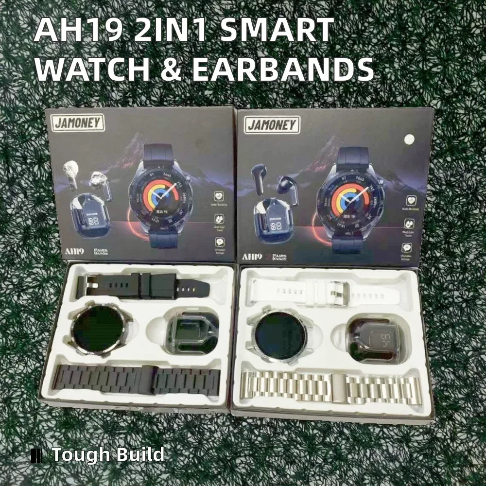 AH19 Smartwatch with Integrated Earbuds & Heart Rate Monitor - Silver My Store