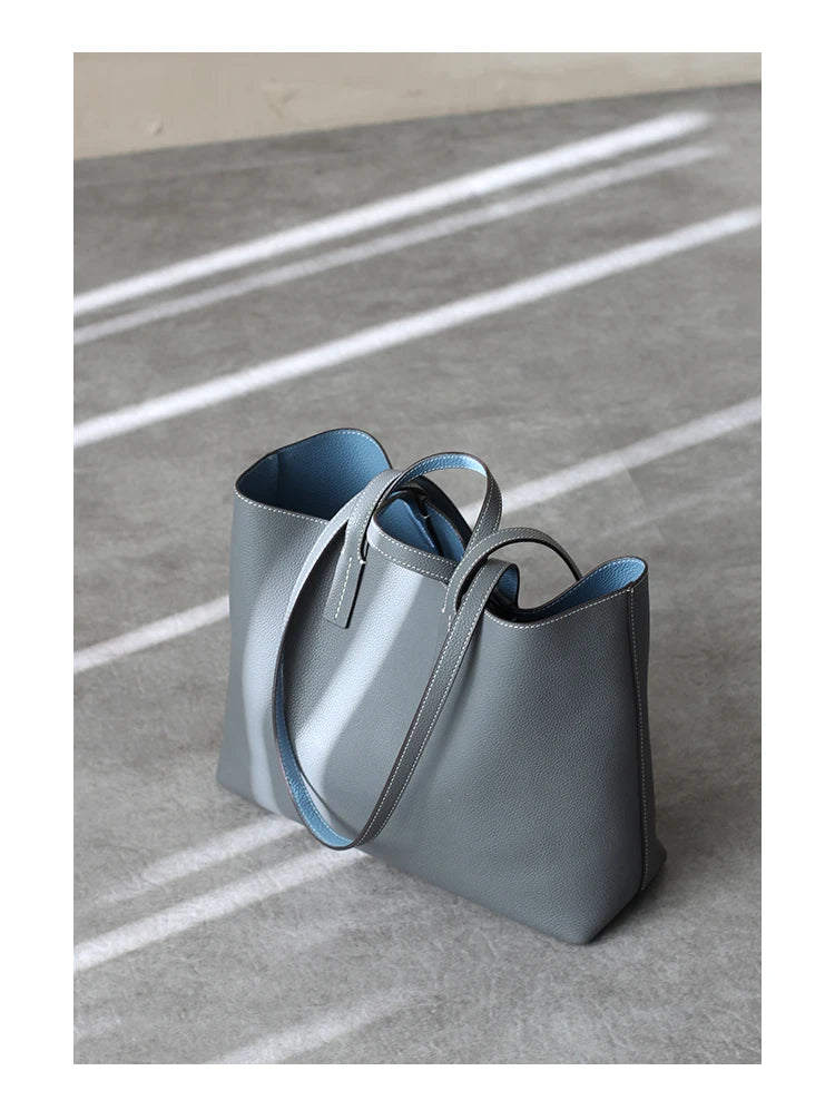 Women Luxury Genuine Leather Tote Soft Cowhide Handbag Two Sides Available Using Shoulder Bags Versatile And Durable
