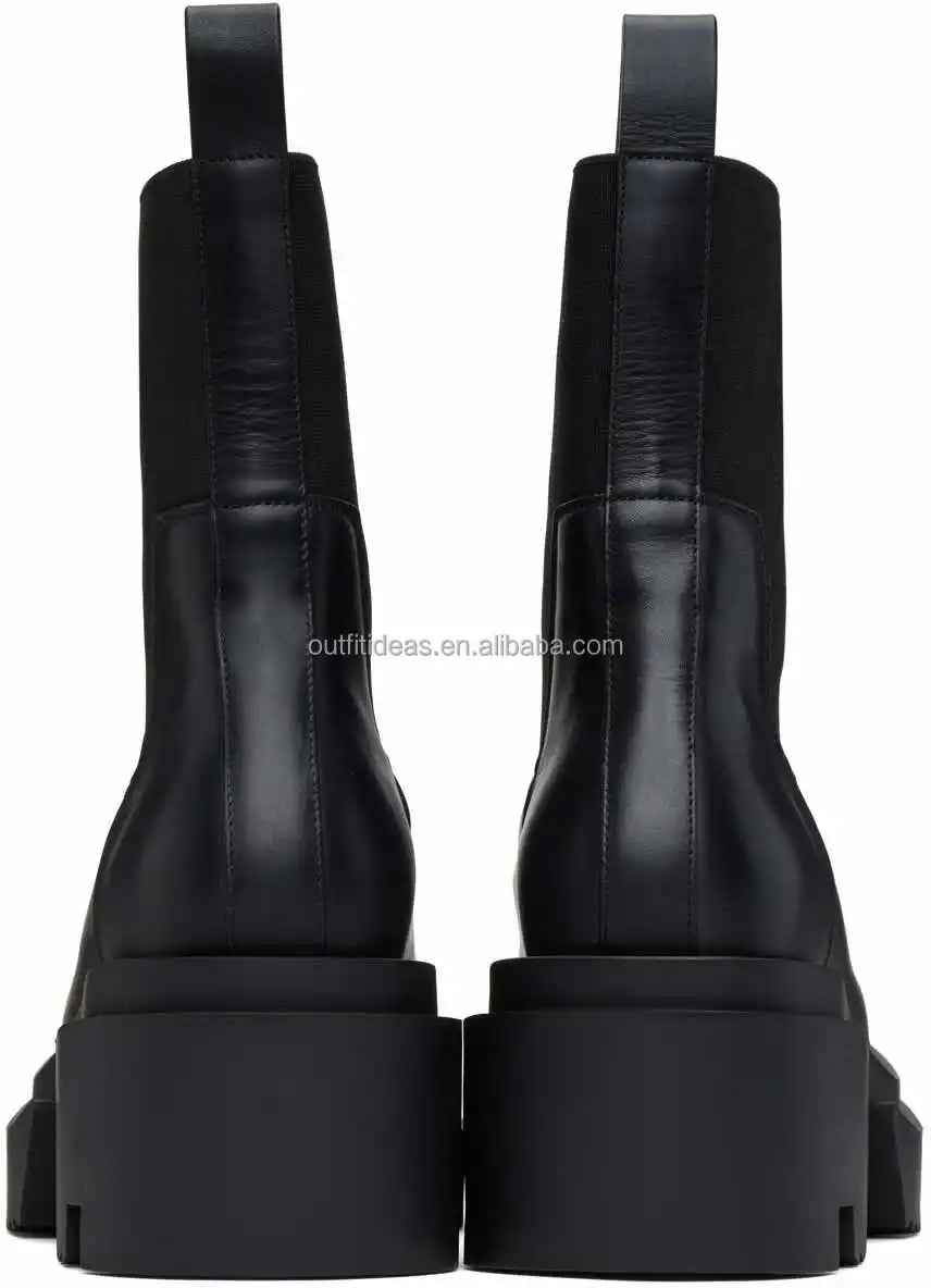 Calfskin Boots in Black Original Unisex Women Platform Block Heel Dress Leather Shoes Men Chelsea Boots Beatle Bogun Ankle Boots