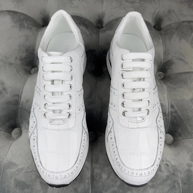 Stylish Genuine Crocodile Leather Men's Sport Shoes Comfortable Men's Running Shoes White Fashion Sneakers Casual Shoes for Men
