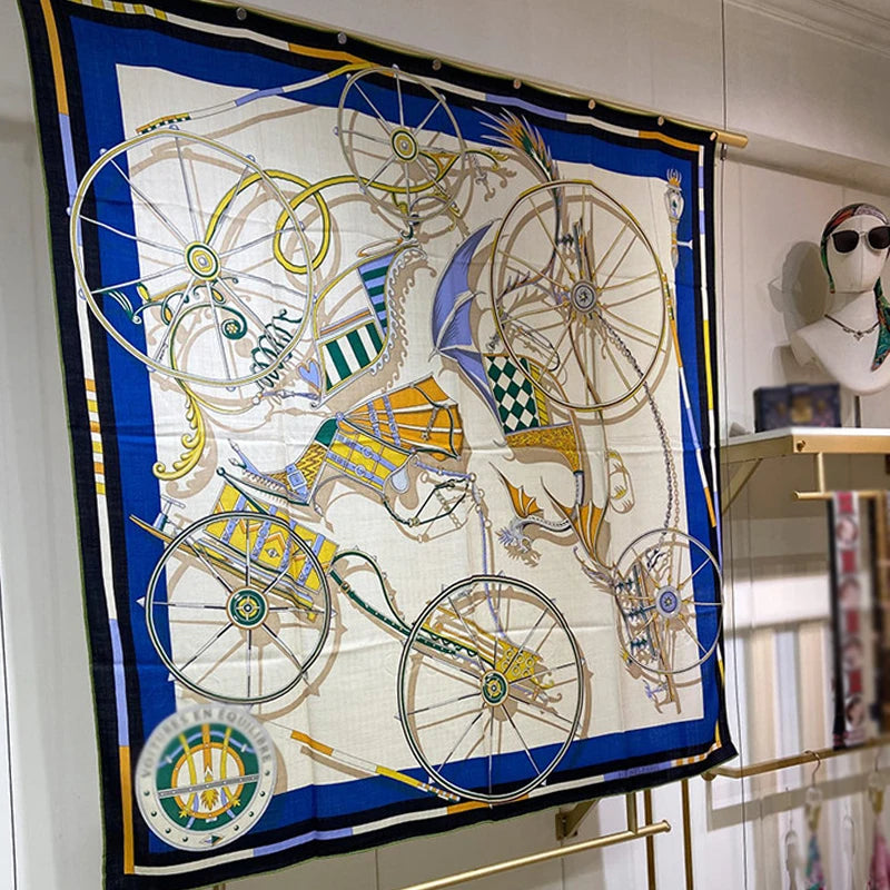 Luxurious 140x140cm Large Square Small Carriage Printed Cashmere Silk Scarf Gift Specially Designed for Elegant Individuals