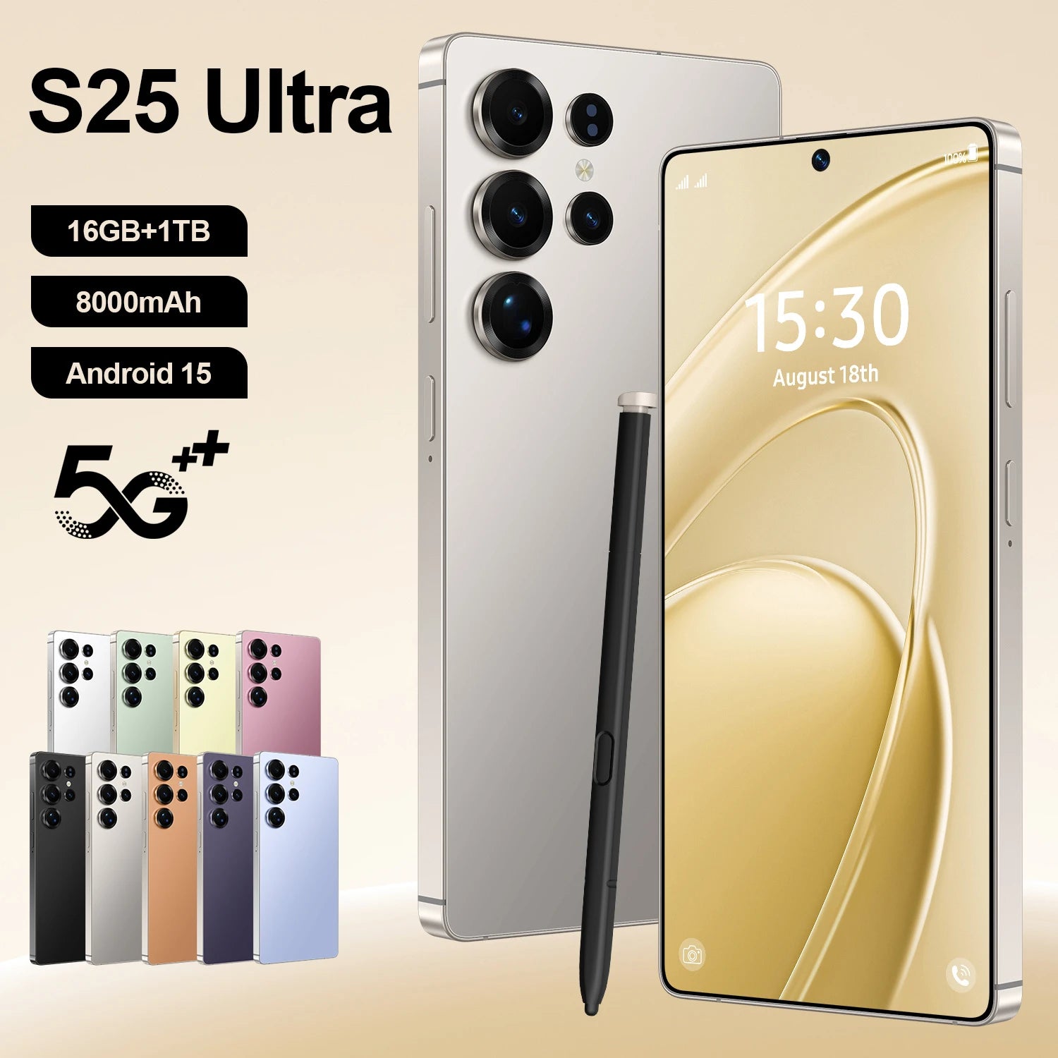 5G Smartphone 1TB 16GB RAM - Android 15 Dual SIM Gold Tidesmit