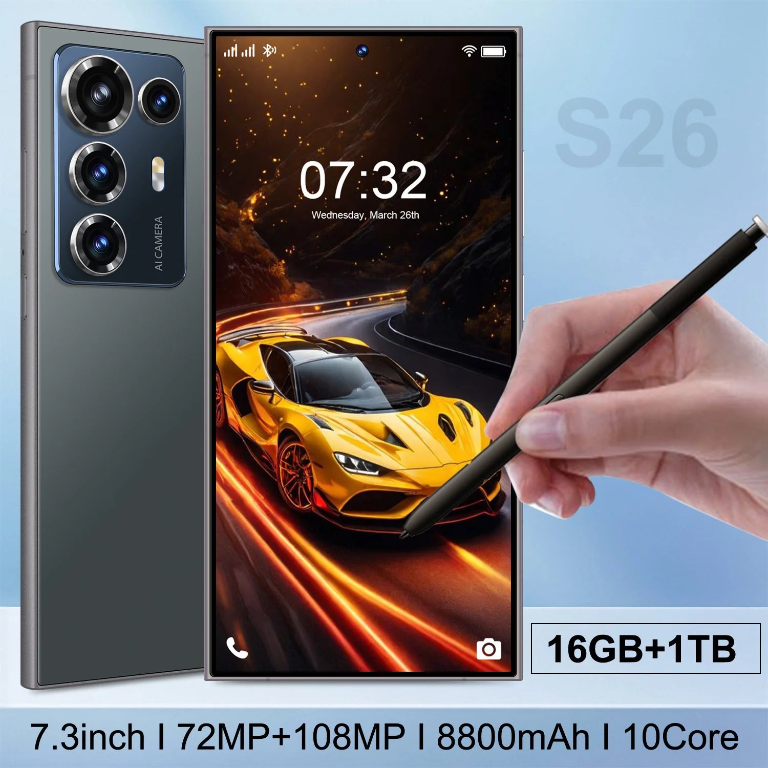 S26 Ultra smartphone with 7.3 inch display and long battery life 2026 factory unlocked deca-core model