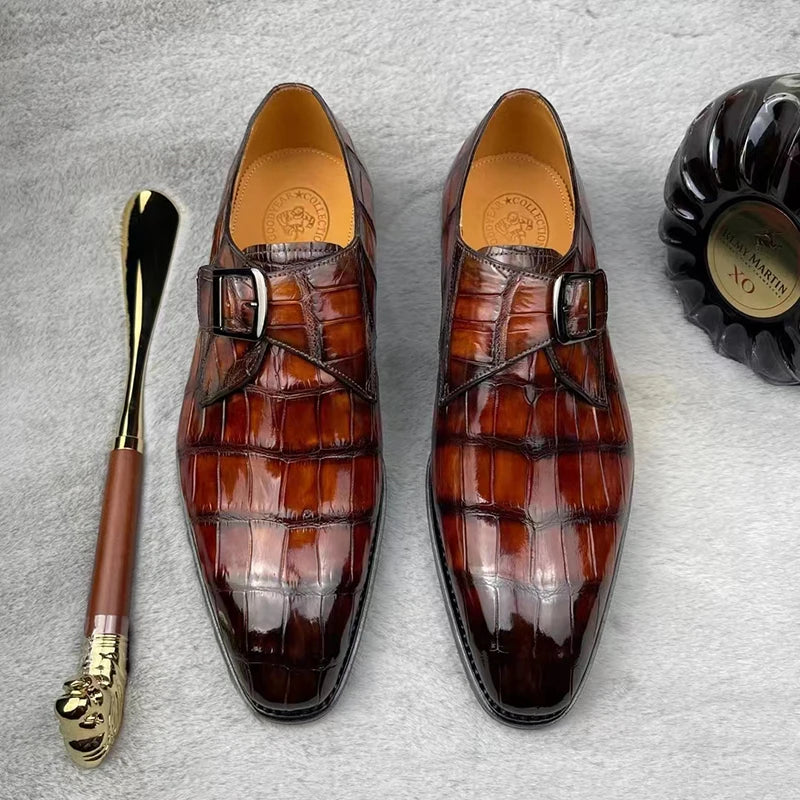 Hot-selling Handmade Formal Men's Shoes Customized Crocodile Leather Party Shoes for Men Monk Strap Luxury Dress Shoes Men