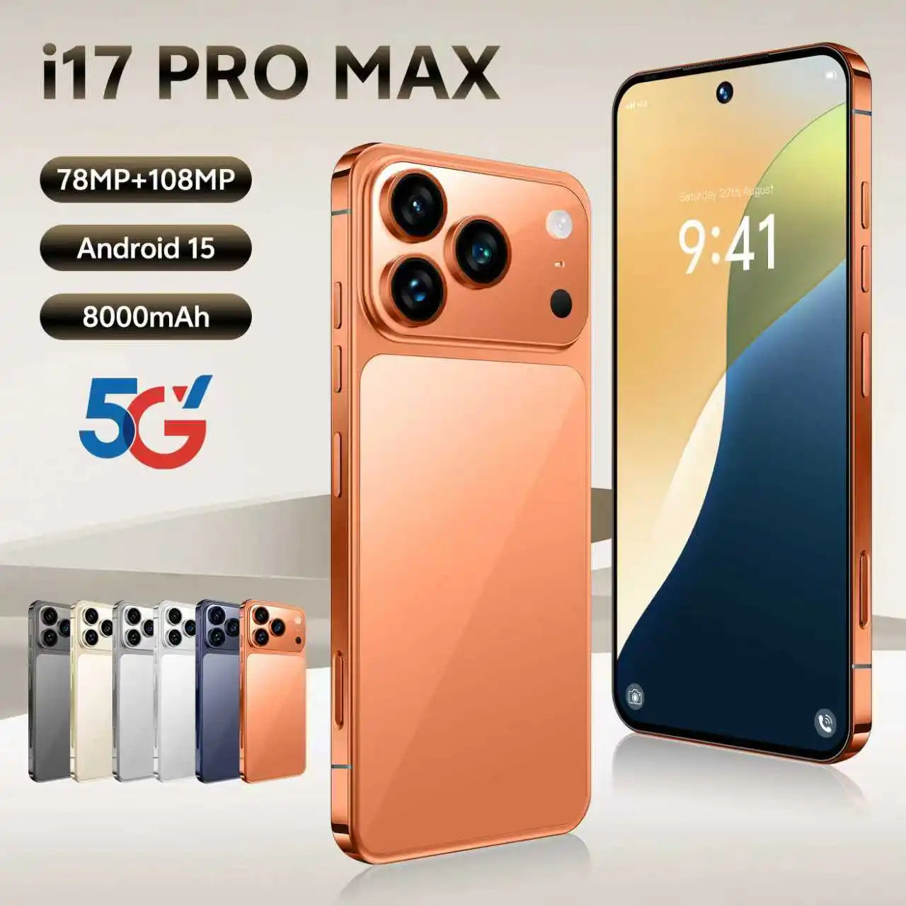 Tidesmit 5G Smartphone 16GB RAM 1TB Storage 6.9 Inch AMOLED Display Orange 16g Tidesmit