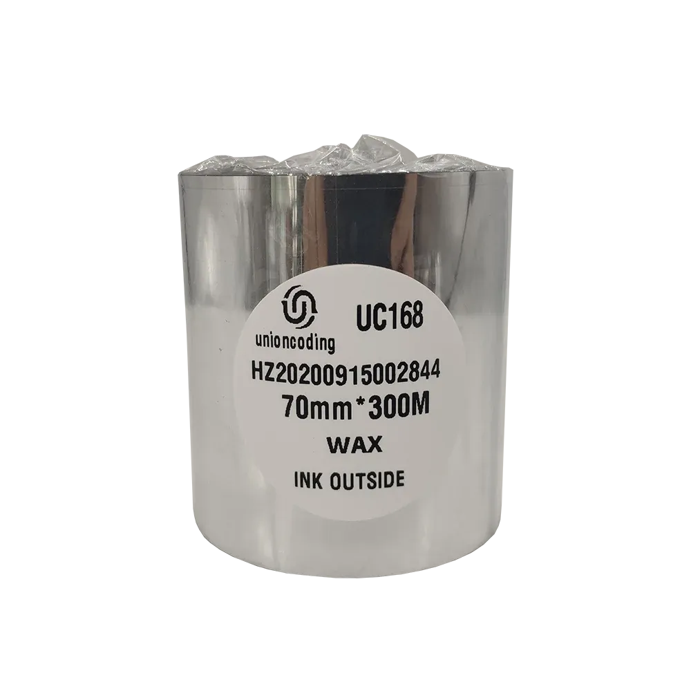 Thermal transfer barcode ribbon roll, UC168 70mm x 300m wax, ink outside
