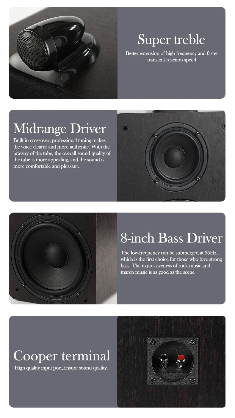 3-Way Passive Bookshelf Speakers - Black Wood 1-Inch Tweeter Cabinet My Store