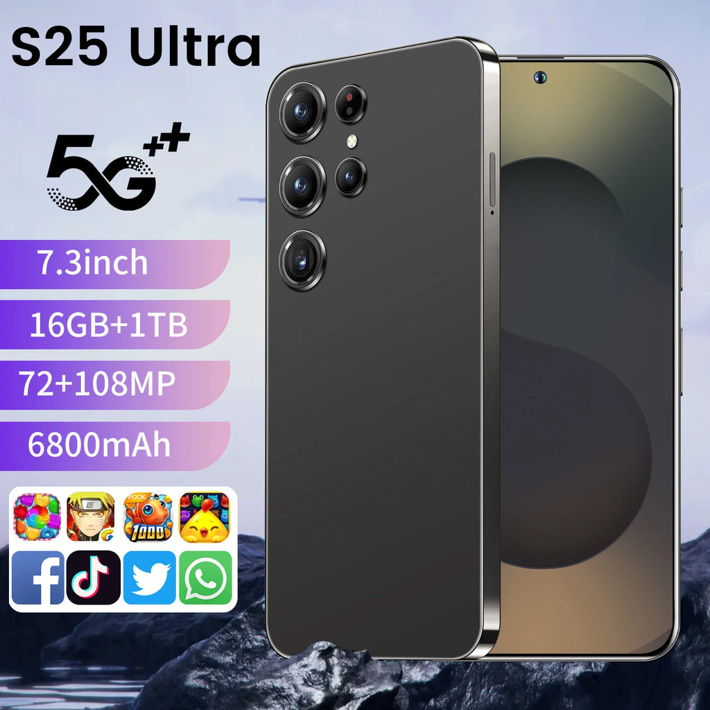 S25 Ultra smartphone with 7.3-inch 120Hz display 16GB RAM 1TB storage and 108MP camera in black