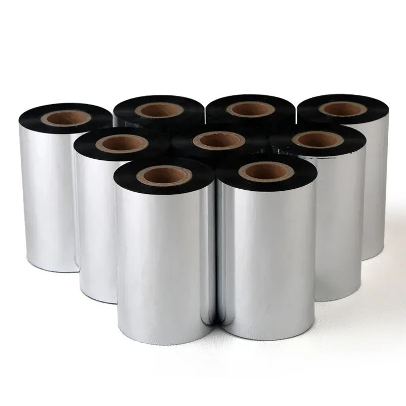 Multiple clear BOPP packing tape rolls with black edges and cardboard cores
