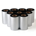 Multiple clear BOPP packing tape rolls with black edges and cardboard cores