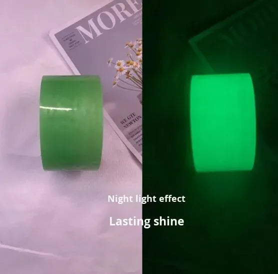 Glow tape roll in green showing night light effect on light and dark backgrounds