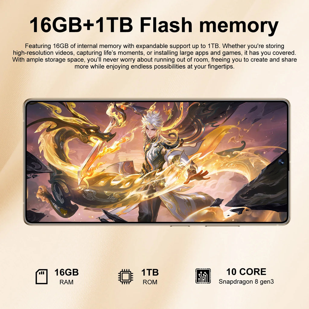 New S26 Ultra Original 5G Smartphone 7.3-Inch HD Screen 16GB+1TB Dual Card 72+108MP HD Beauty Camera Spanish Operating Language