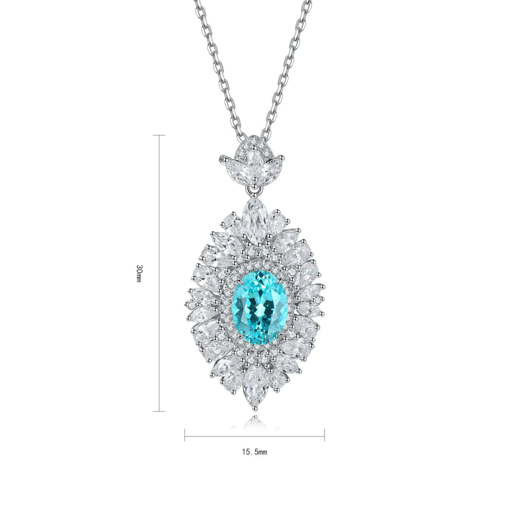 Lanphear Jewelry Original New Silver 925 Sterling Luxury Pendant 4.02ct Lab Grown Paraiba Charm Necklace